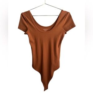 American Eagle Women's Warm Copper Ribbed Bodysuit
